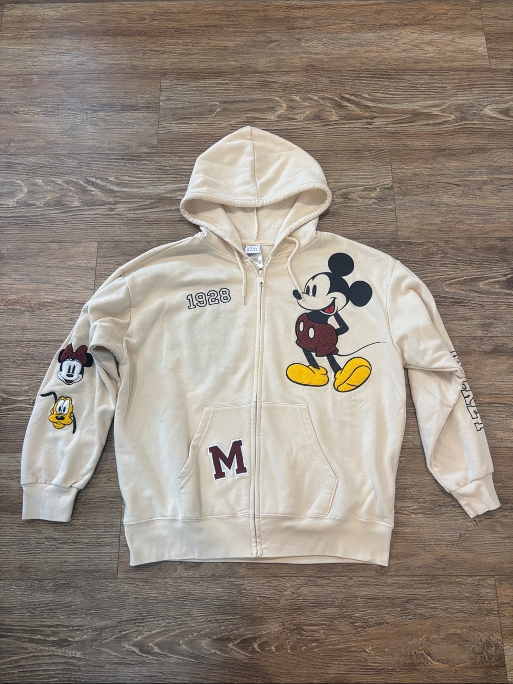 Disney Mickey Mouse Full Zip Sweatshirt Hoodie in Ivory Women's Size XL